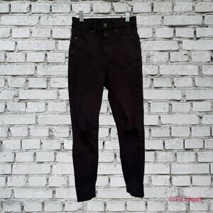 Topshop Jamie High Rise Ripped Knees Skinny Jeans in Black Sz Petite 24
